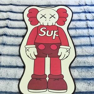 Kaws x Supreme Red and White Novelty Graphic Print Area Rug